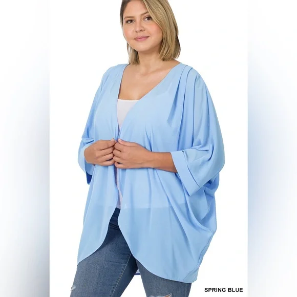 🆕 ZENANA WOVEN CHIFFON CARDIGAN WITH SHOULDER PLEAT - Picture 4 of 4